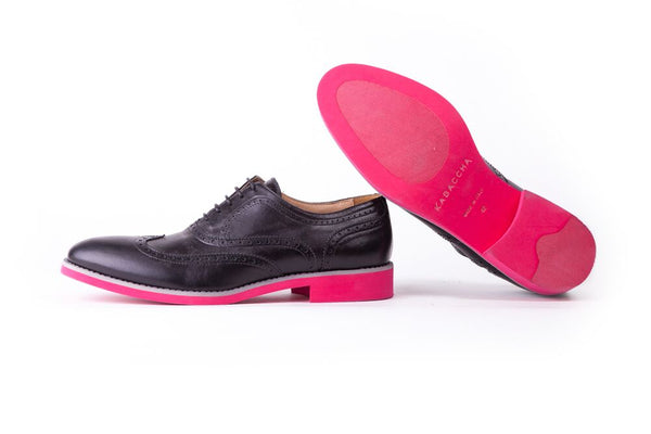 Men's Black & Grey Accented on Pink sole Brogue Wingtip (EX-108) – Kabaccha