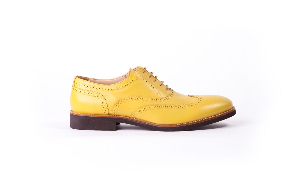 Men's Lemon & Brown Accented Brogue Wingtip -(EX-114)