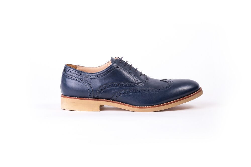 Men's Navy & Tan Accented Brogue Wingtip on Beige Classic sole