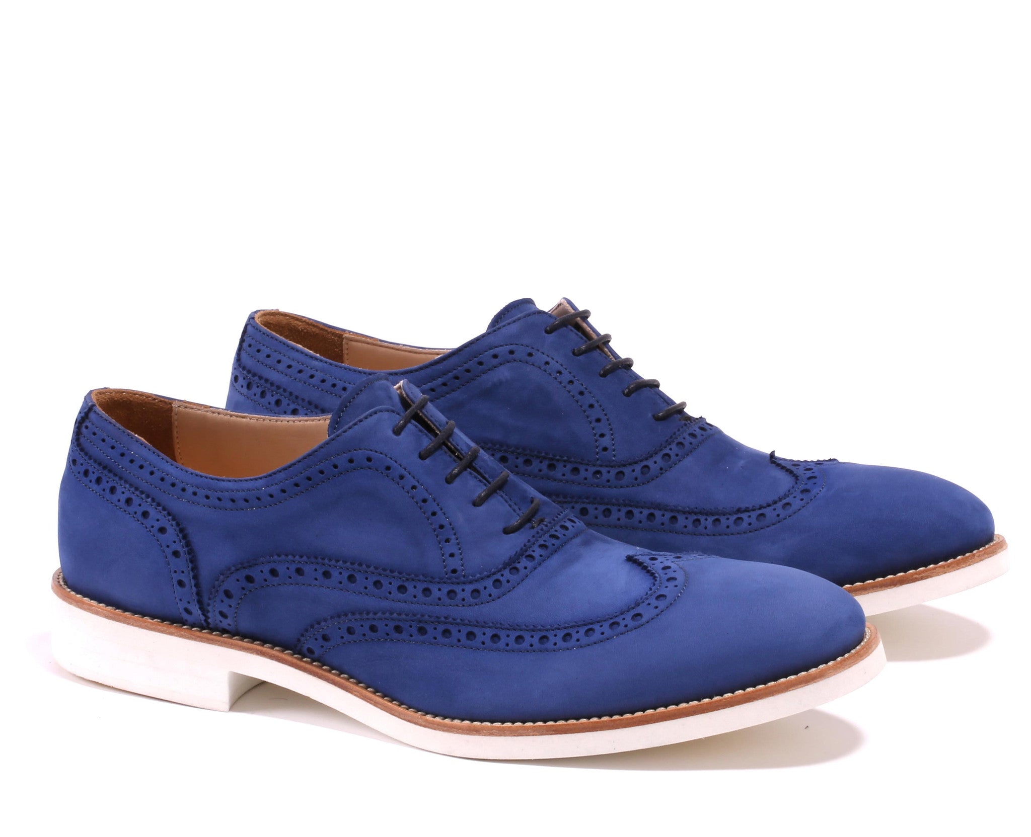 Men's Royal Blue Nabuk Brogue Wingtip with White Sole.