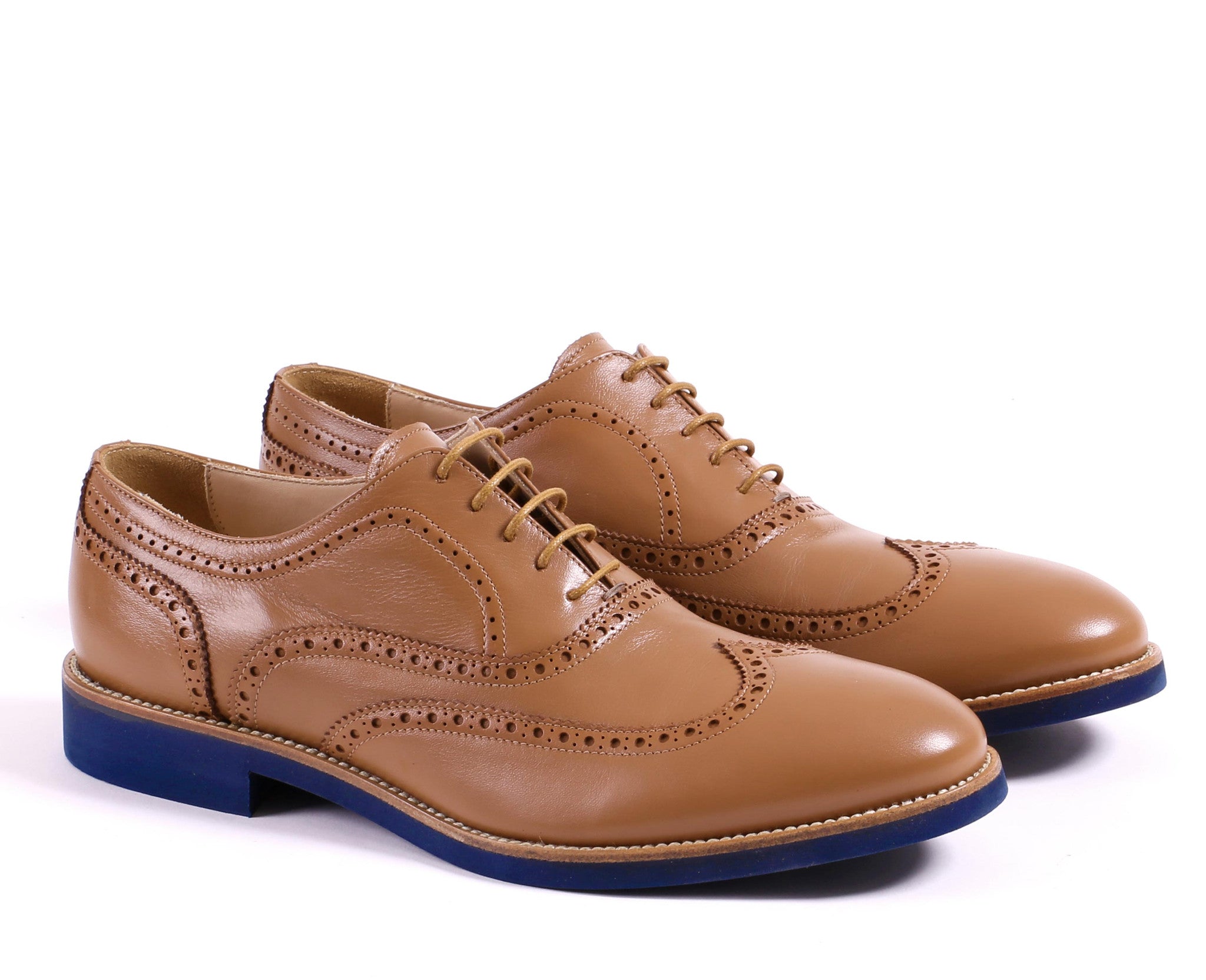 Tan Brown & Navy Blue Brogue Wingtip