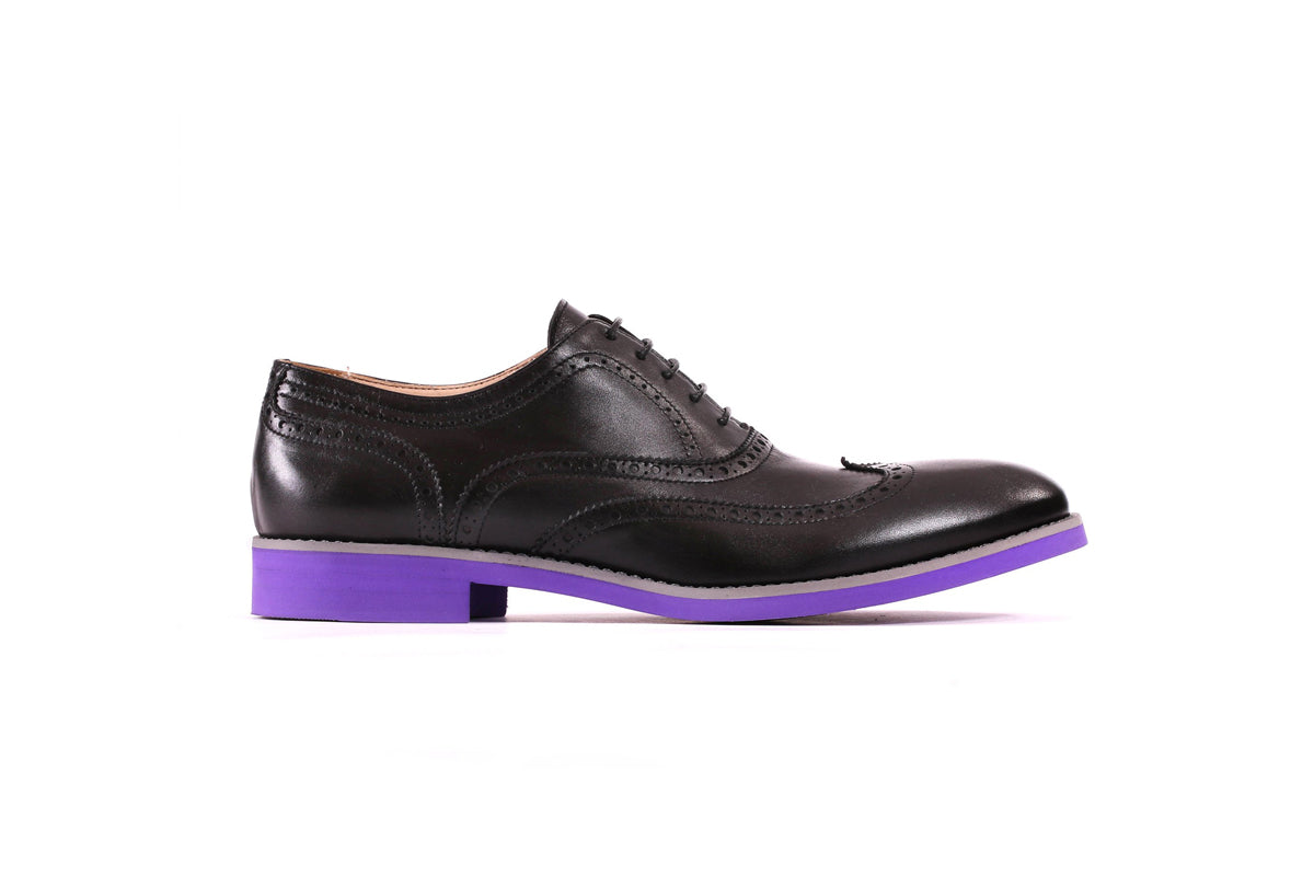 Men's Black & Grey Brogue Wingtip on Purple Sole