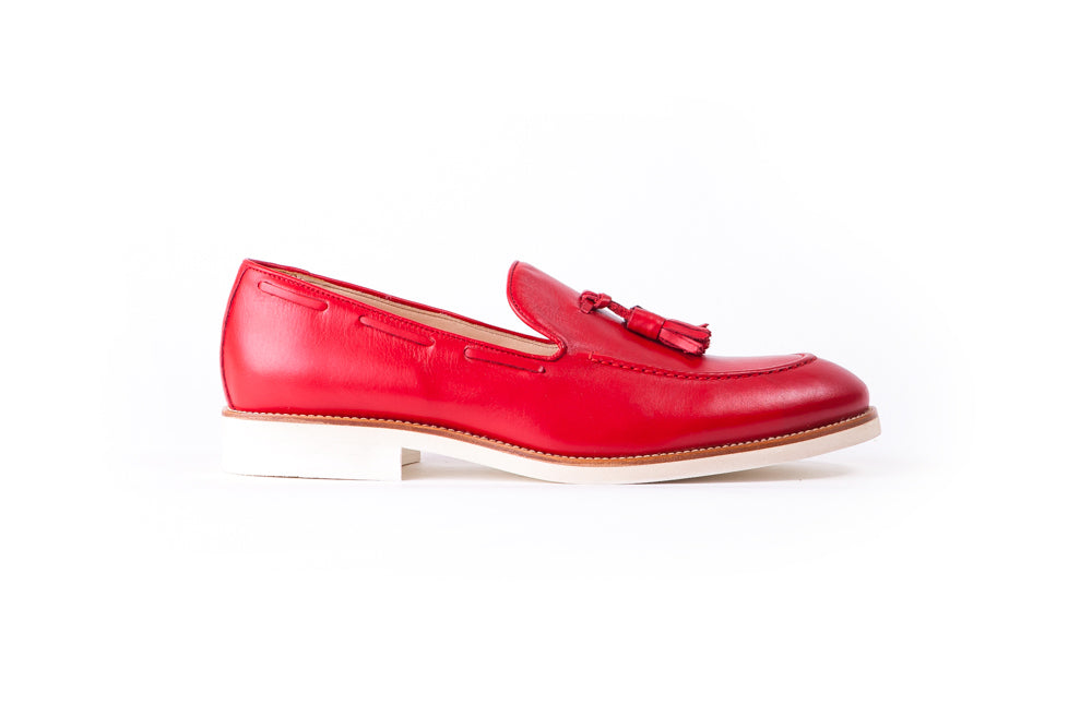 Men's Red & Tan Accented Tassel Loafer with White Sole (EX-142)