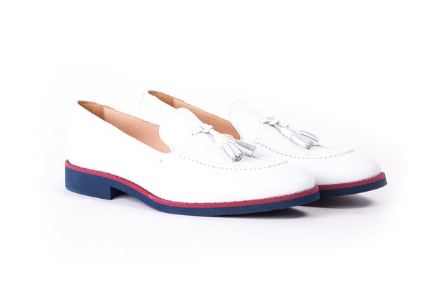靴 Luca Grossi Tassel Loafers White Fringe Masculine Loafer – La Garçonne