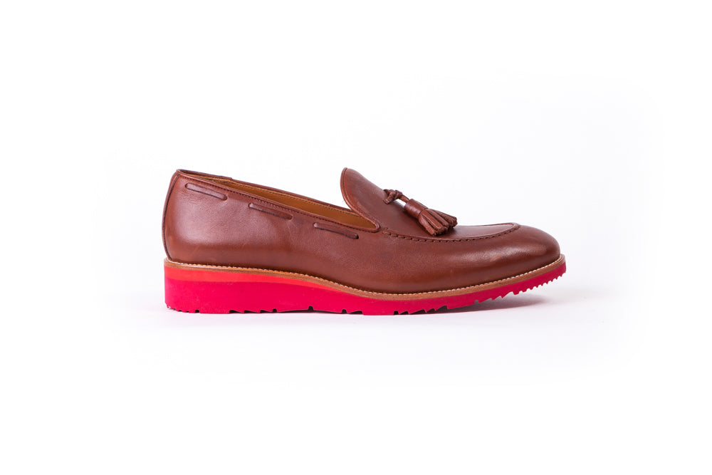 Men's Tan & Tan Accented Tassel Loafer with Rossa Red Wedge sole - (EX-172)
