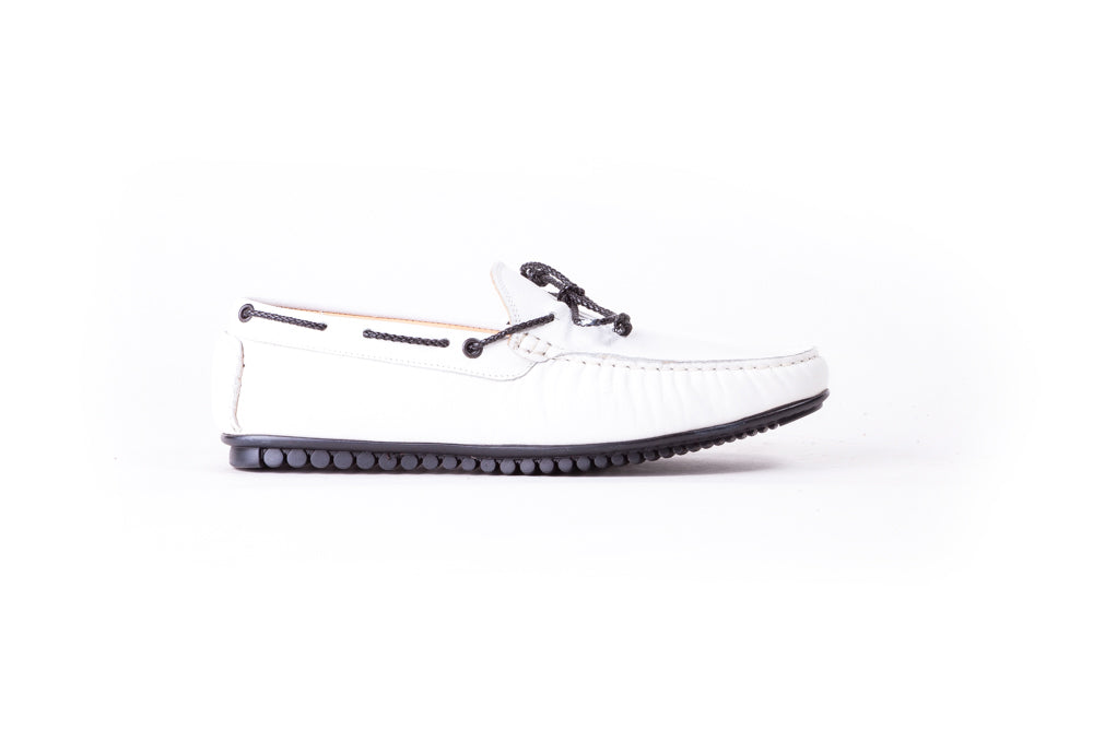 Men's White & Black Lace Driver Mocassin (EX-197)
