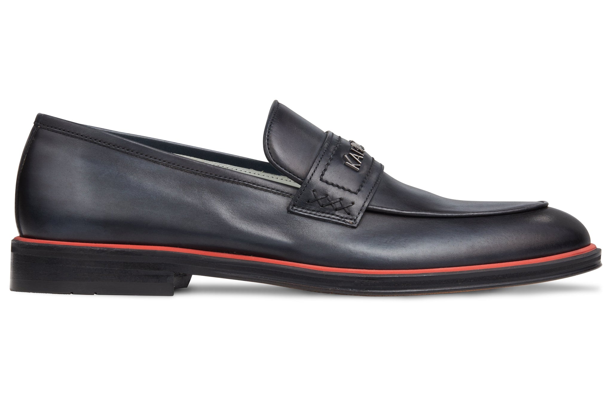 Men's Black Calf PENNY LOAFER on Black / Rosso Sole  Made in Italy