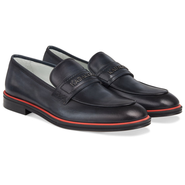 Men's Grey Calf Tassel Loafer, Rosso Accent / Blk EVA sole Made in Italy