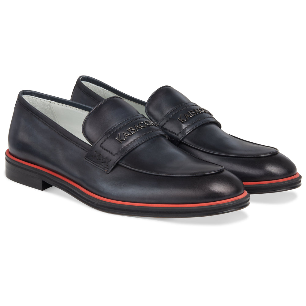 Men's Grey Calf Tassel Loafer, Rosso Accent / Blk EVA sole Made in Italy