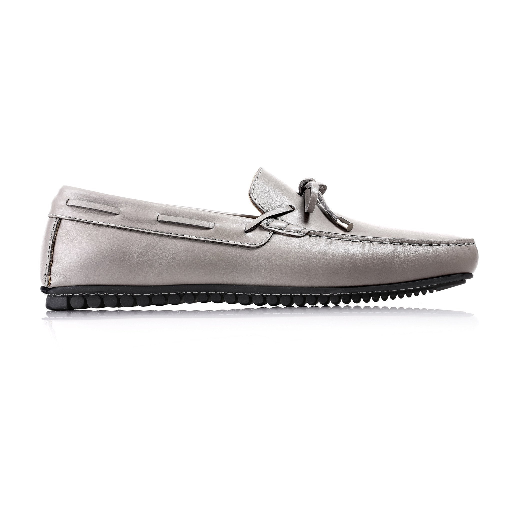 Women's Driver Mocc Grey Italian calf leather upper and lining with Rubber Sole