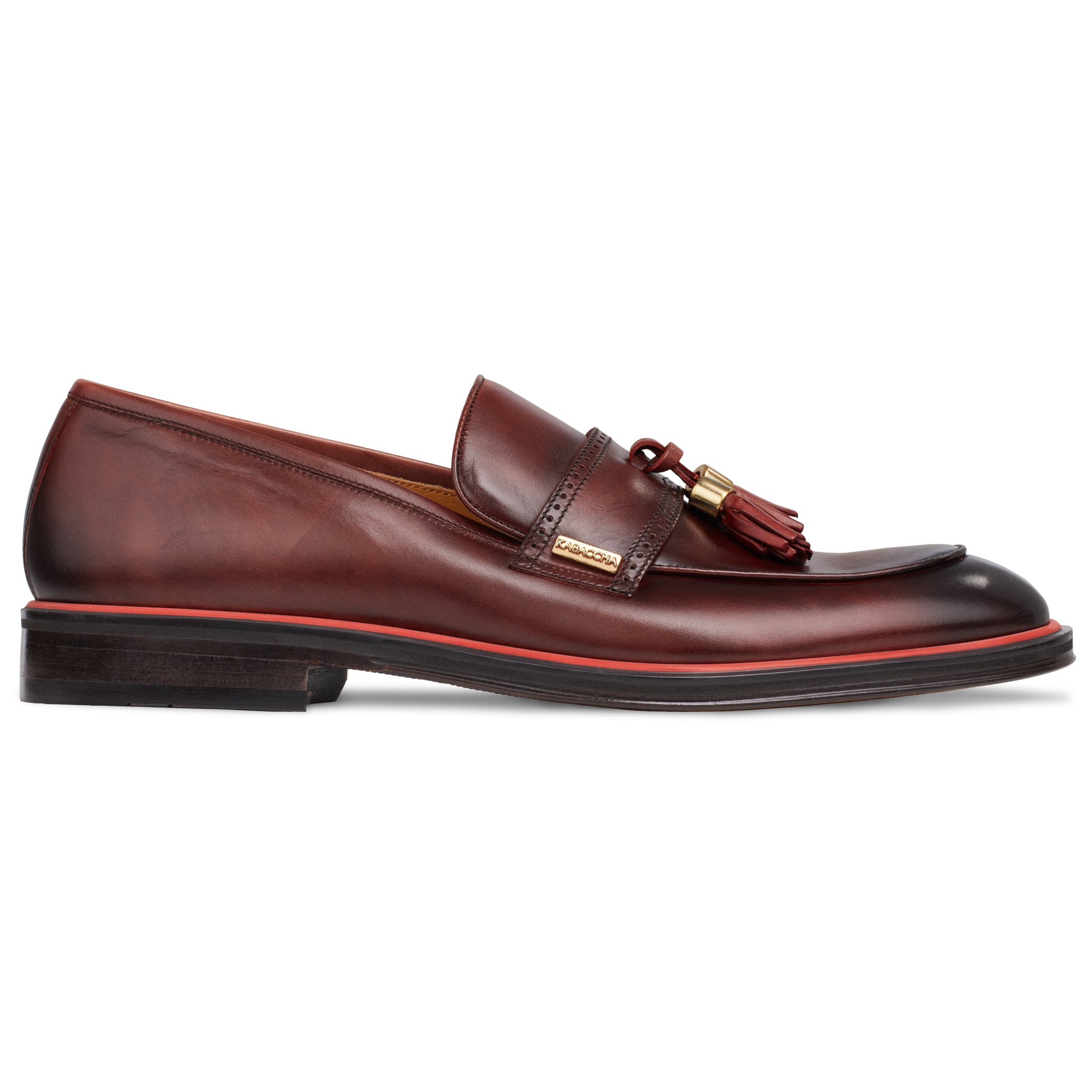 Men's Bordo Calf Tassel Loafer, Rosso Accent / AG leather sole Made in Italy