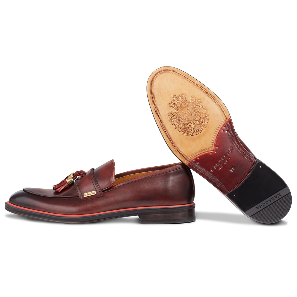 Men's Bordo Calf Tassel Loafer, Rosso Accent / AG leather sole Made in Italy