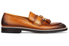 Men's Tan Calf Tassel Loafer, White Accent / AG leather sole Made in Italy