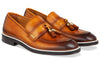 Men's Tan Calf Tassel Loafer, White Accent / AG leather sole Made in Italy