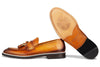 Men's Tan Calf Tassel Loafer, White Accent / AG leather sole Made in Italy
