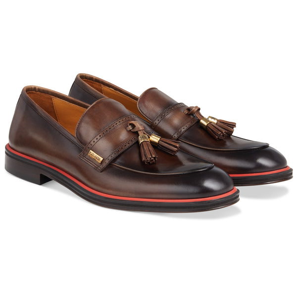 Men's T-Moro Calf Tassel Loafer, Rosso Accent / AG leather sole Made in Italy