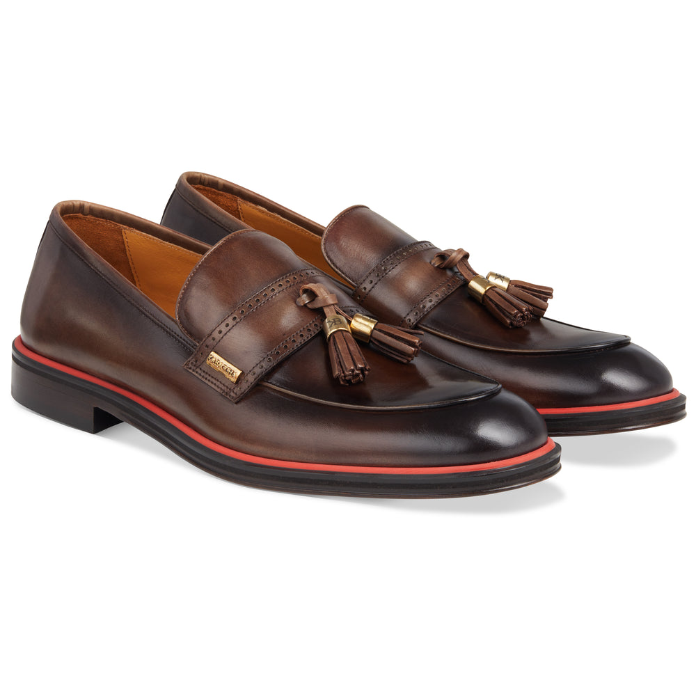 Men's T-Moro Calf Tassel Loafer, Rosso Accent / AG leather sole Made in Italy