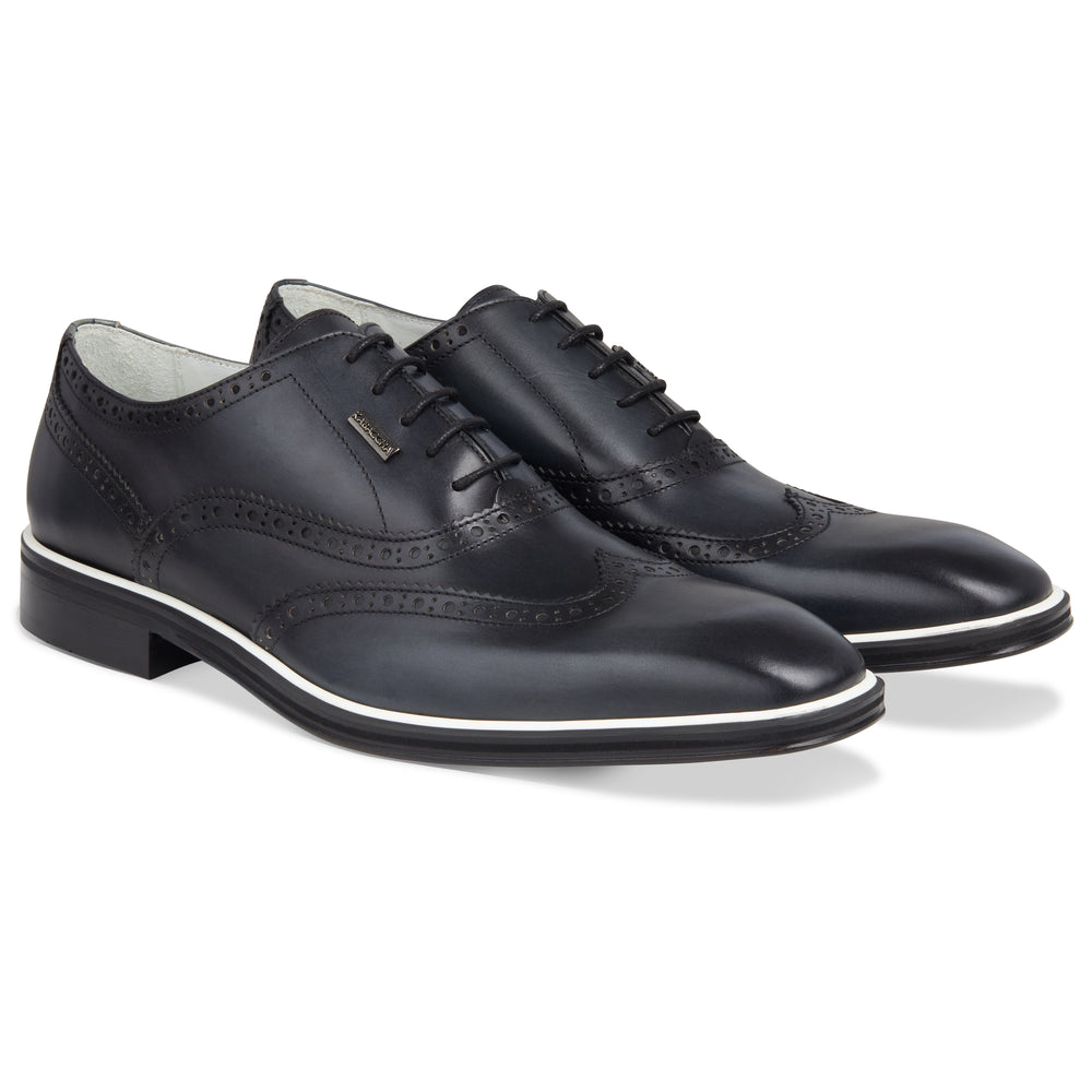 Men's Black - Ice - White, Oxford half wingtip Leather Sole