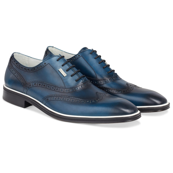 Men's Blue - Ice - Azul, Oxford half wingtip Leather Sole