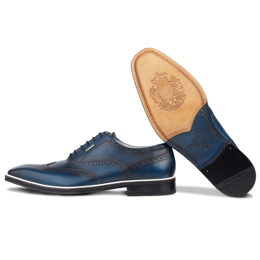 Men's Blue - Ice - Azul, Oxford half wingtip Leather Sole