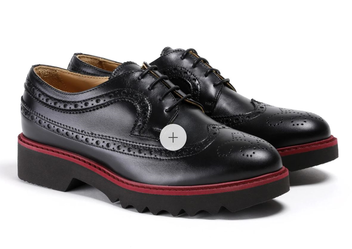 Woman's Black  Derby Extended  Brouge Wingtip  Made in italy