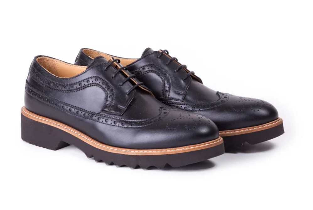Woman's Dark Blue  Derby Extended  Brouge Wingtip  Made in italy