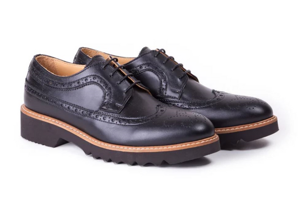 Woman's Dark Blue  Derby Extended  Brouge Wingtip  Made in italy