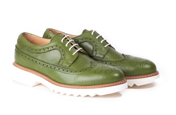 Woman's Green  Derby Extended  Brouge Wingtip  Made in italy