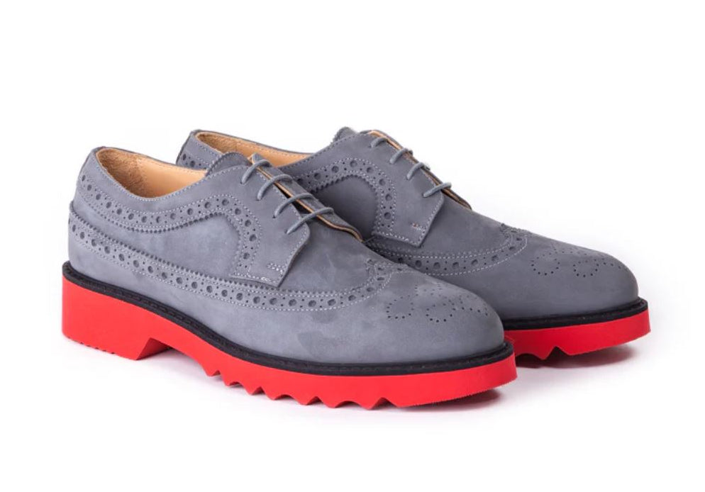 Woman's Grey Nubuck  Derby Extended  Brouge Wingtip  Made in italy