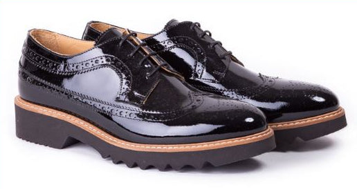Woman's Patent Black  Derby Extended  Brouge Wingtip  Made in italy
