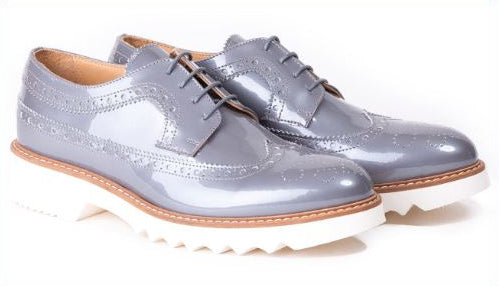 Woman's Patent Grey  Derby Extended  Brouge Wingtip  Made in italy