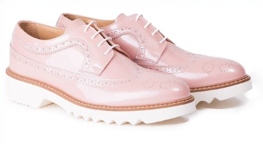 Woman's Patent Pink  Derby Extended  Brouge Wingtip  Made in italy