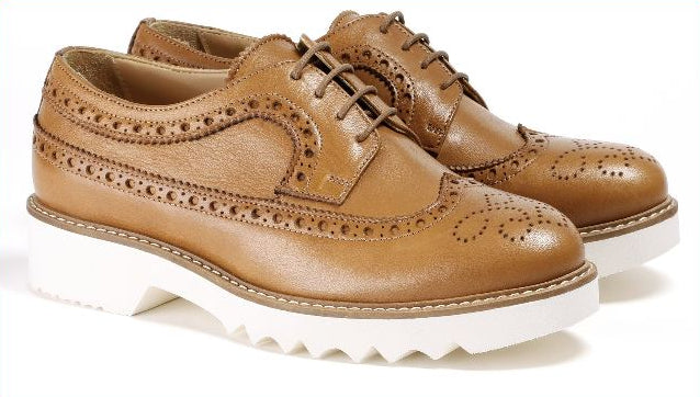 Woman's Tan  Derby Extended  Brouge Wingtip  Made in italy