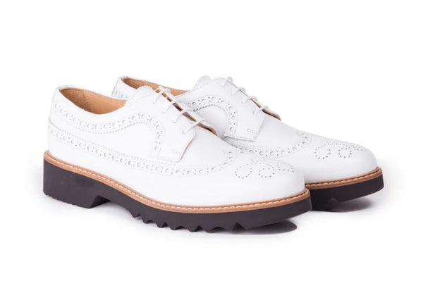 Woman's White  Derby Extended  Brouge Wingtip  Made in italy