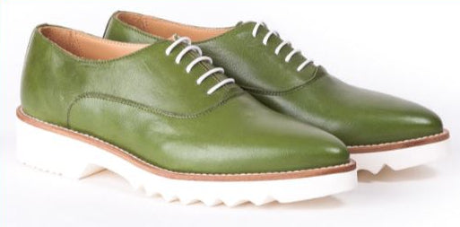 Women's Green, 3 Piece Oxford Laceup. Made in Italy