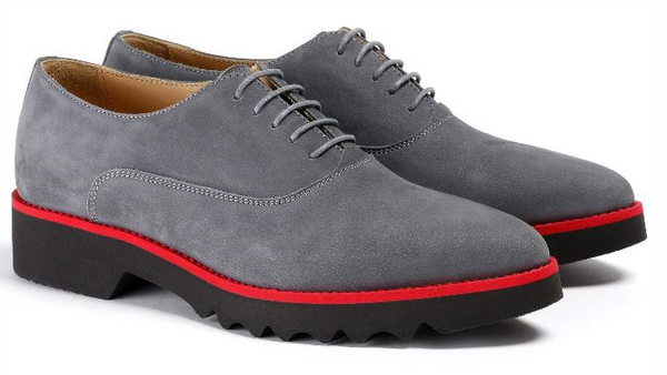 Women's Grey Nubuck, 3 Piece Oxford Laceup. Made in Italy