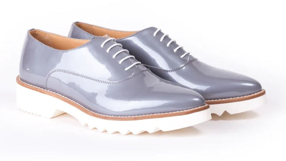 Women's Patent Grey, 3 Piece Oxford Laceup. Made in Italy