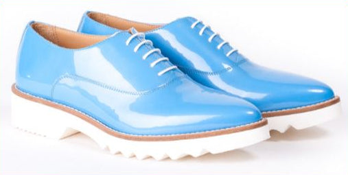 Women's Patent Sky blue, 3 Piece Oxford Laceup. Made in Italy