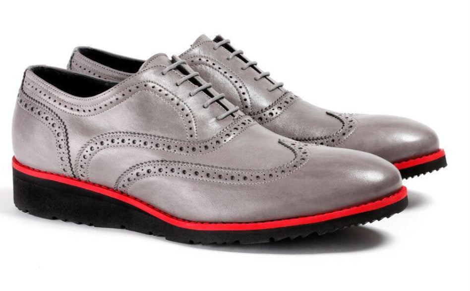 Mens Grey Oxford half wingtip Wedge Sole