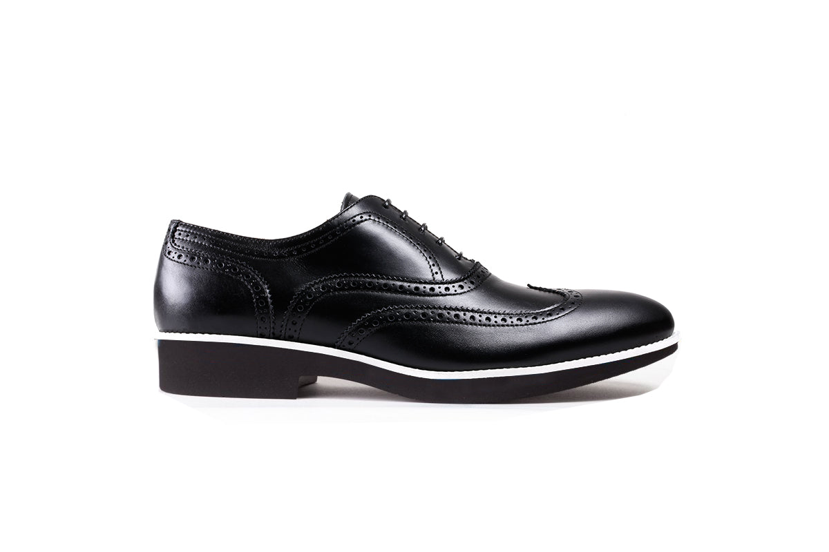 Womens Lace up Patent Black - Tan on white  sole