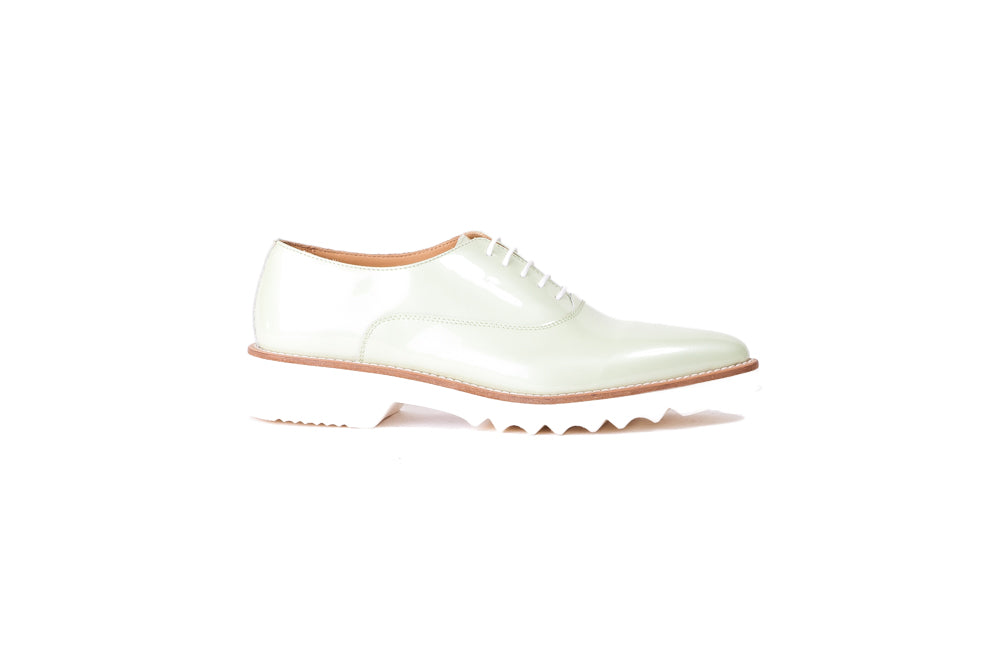 Womens Lace up Patent Grey Tan on white  sole EX 312