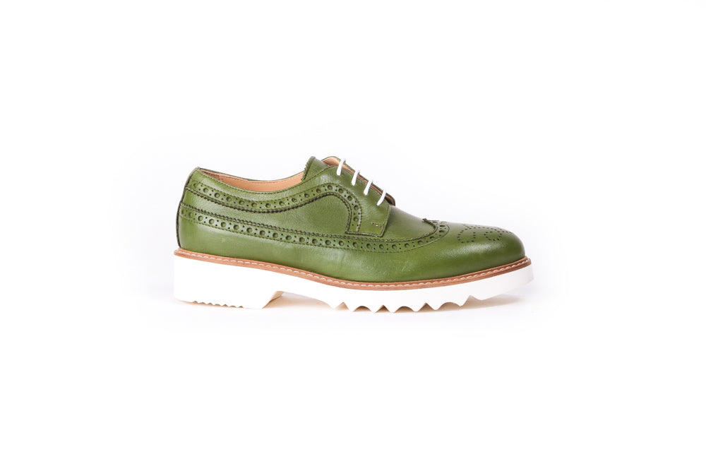 Women's Brouge Wingti Green Tan on white sole EX 340