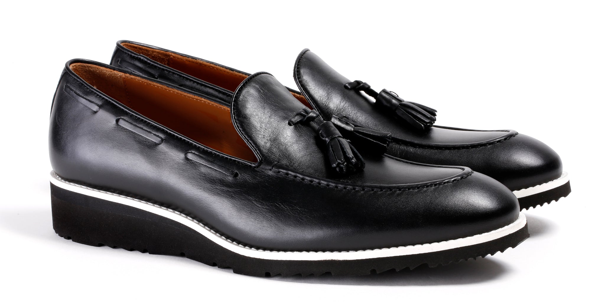 Men's Black & White Accented Tassel Loafer with Black Wedge Heel ( EX-213)