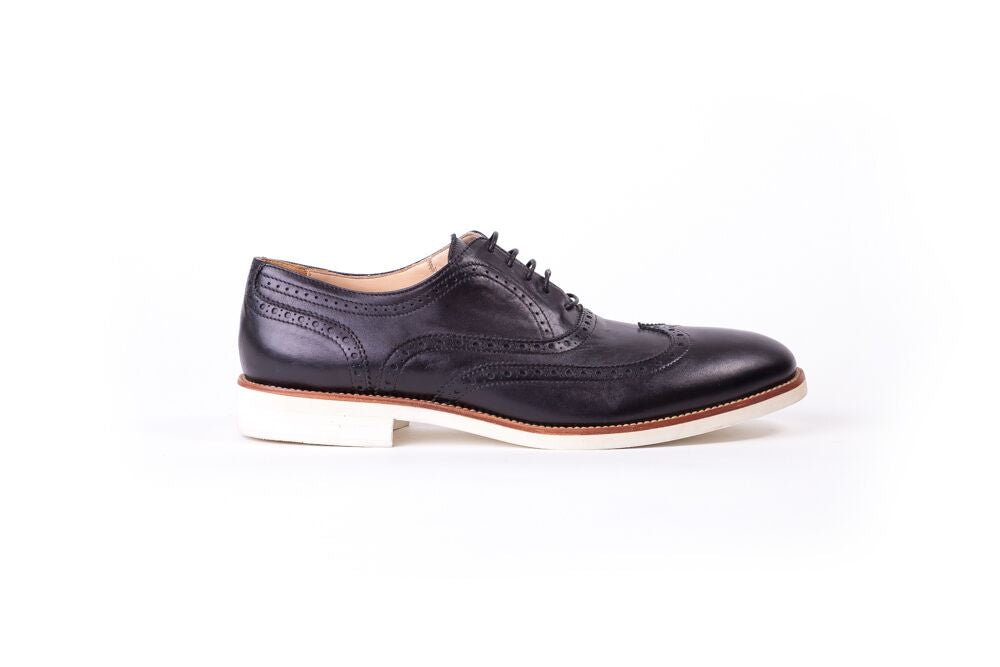 Men's Black & Tan Accented with White Sole Brogue Wingtip (Ex-115) Kabaccha Men's Black & Tan Accented with White Sole Brogue Wingtip (Ex-115) Kabaccha