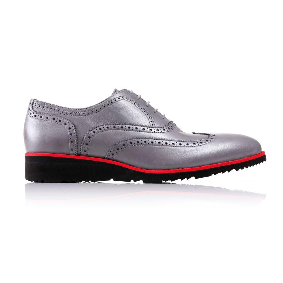 Men's Grey & Red Accented Brogue Wingtip on Black Wedge Sole (EX-129)