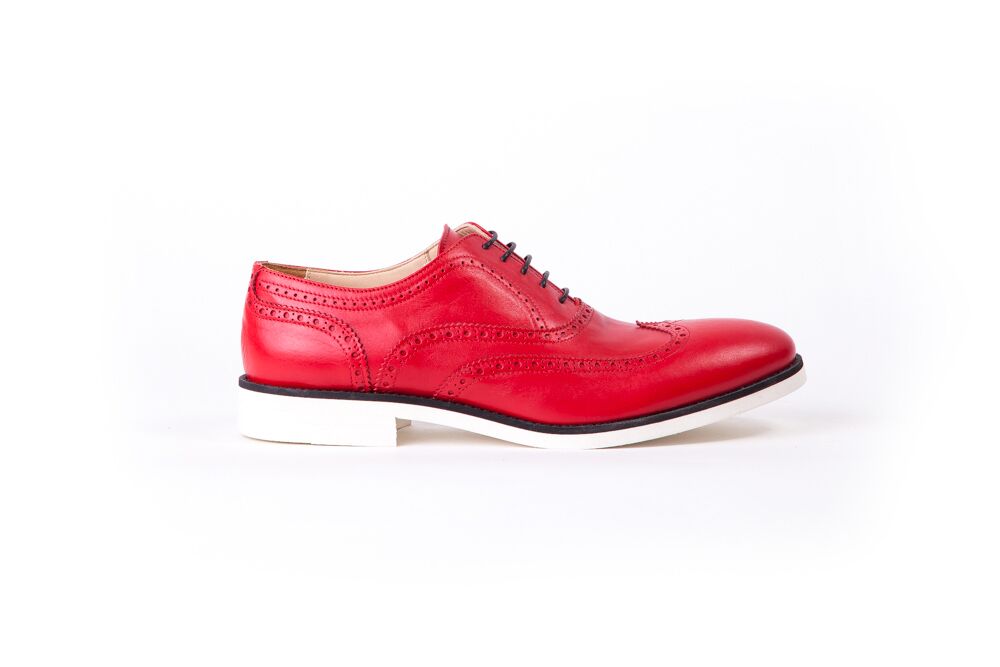 Men's Red & Black Accented with White Sole Brogue Wingtip (EX-112)