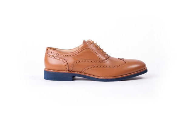 Men's Tan & Tan Accented with Blue sole Brogue Wingtip (EX-122)