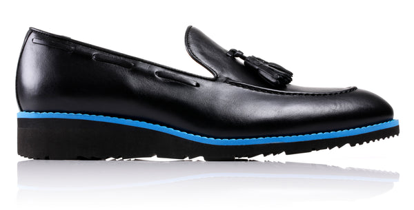 Men's Black & Blue Accented Tassel Loafer with Black Wedge Sole (EX-182)