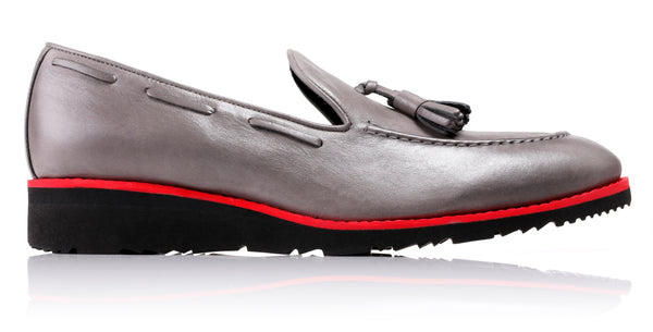 Men's Grey & Red Accented Tassel Loafer with Black Wedge Sole ( Ex-180)