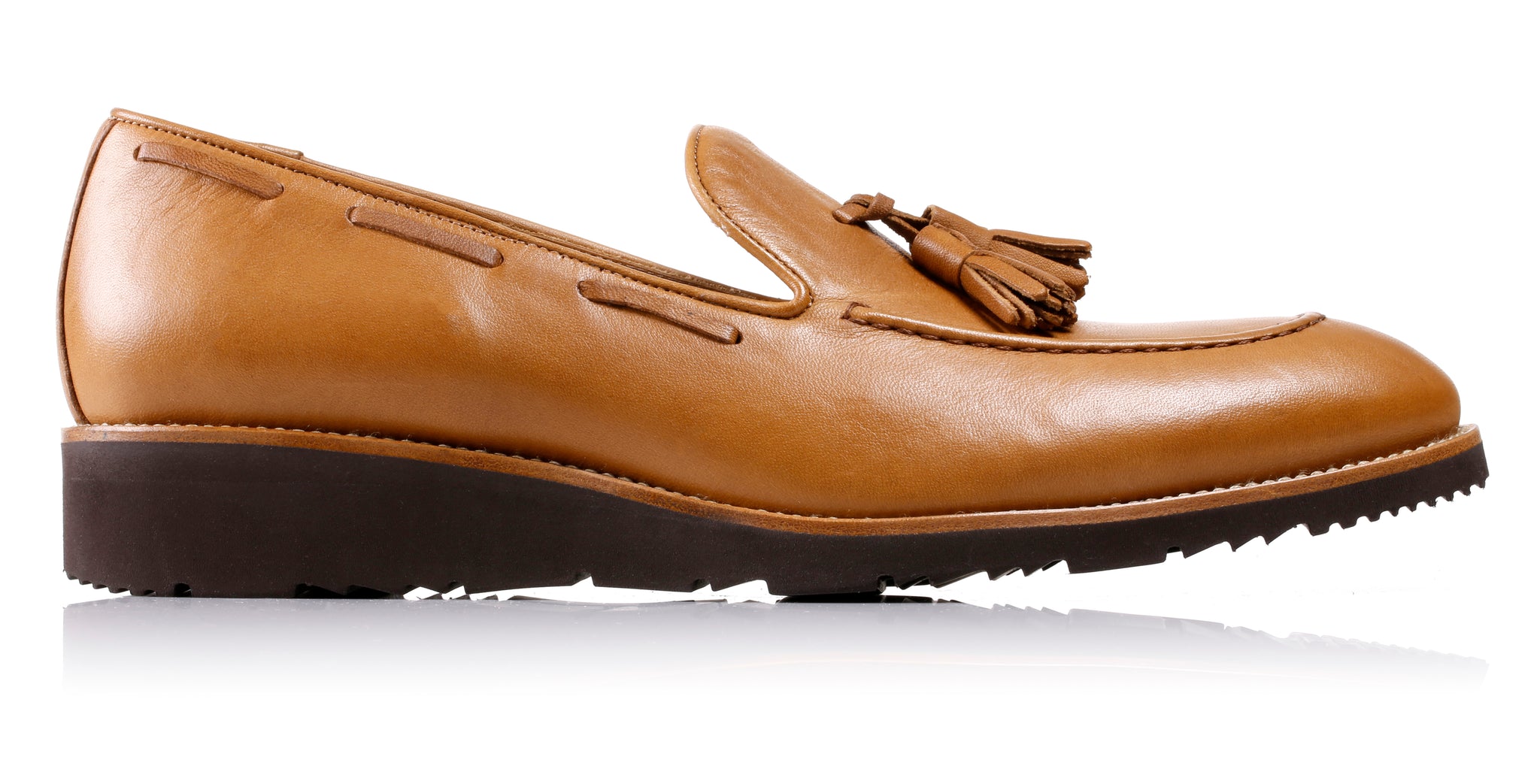 Men's Tan & Tan Accented Tassel Loafer with Brown Wedge Sole (EX-181)